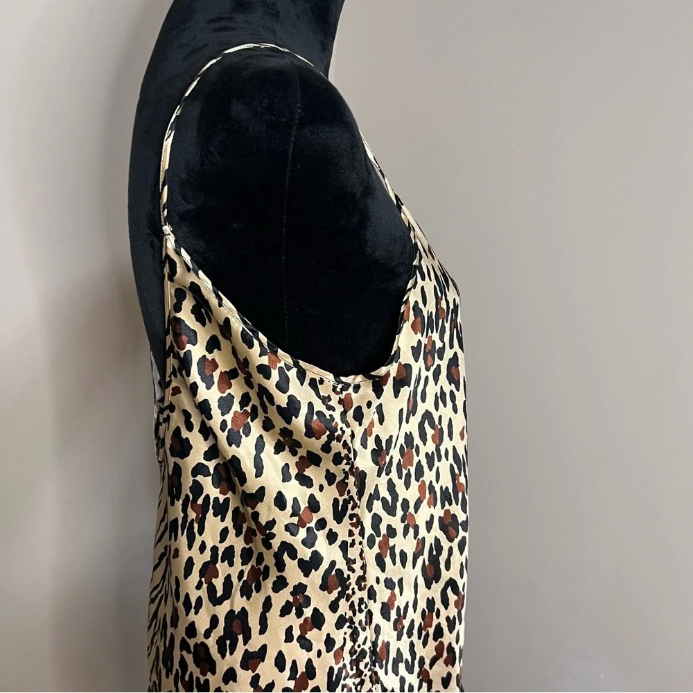 Leopard Zebra Print Silky Midi Slip Dress Women’s Size L